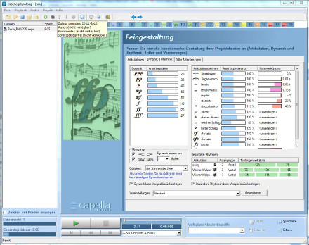 capella playAlong Bildschirmausschnitt